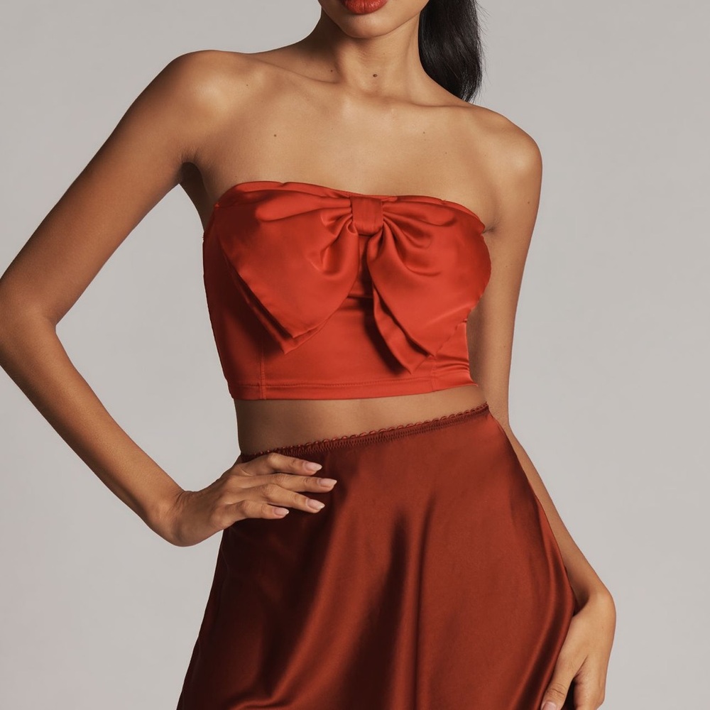 Anthropologie Red Strapless Bow Top tube top